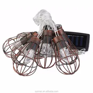 10Piece Solar Mini Industrial Metal Lantern LED Festoon String Light Kit Solar Cage String Lights