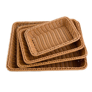 Wholesale PP Rattan Hand Woven Brown/Beige/Chocolate Storage Basket Rattan Basket for Bakery Supermarket Display