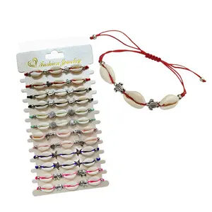 Nueva joyería de moda naturaleza cowrie shell pulsera trenzada tejida a mano tortuga encanto pulseras