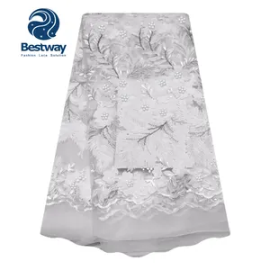 Bestway最新3d珍珠串珠白色非洲法国蕾丝面料