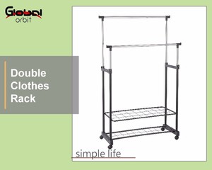 Coat Hanger Stand Storage Metal Laundry Double Clothes Rail Rack With <b>Shelf</b> - Product Image 3