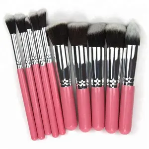 Ebay Hot Sale Private Label Accepted 10pcs Kabuki Makeup Brushes Pink Handle Makeup Brush
