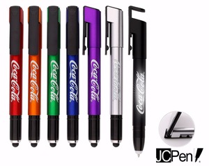 Brand new creative and unique design 4 in 1 engraving logo light up LED pen stylus phone holder stand pen for promotion