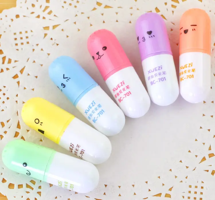 High Quality Mini Pill shaped highlighter pens for writing Cute face Graffiti marker pen Korean stationery school supplies