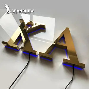 Letras do alfabeto de aço inoxidável 3d, montadas na parede, alfabeto, letras douradas para decoração