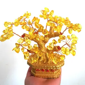 Dijual dengan Bulk Fengshui Yang Indah Citrine Kuarsa Pohon Pohon Keberuntungan Permata Kristal Pohon