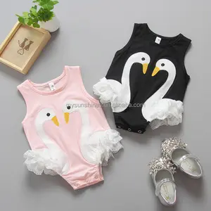 Prinzessin Infant Girl Stram pler Schwarz Ärmellose Neugeborene Baby kleidung Schöne Schwan Baumwolle Kinder kleidung Baby Stram pler Tiere