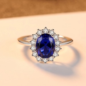 CZCITY Anelli di Fidanzamento da Donna di Lusso con Zircone Blu e Pietra Sintetica Ispirati alla Principessa Diana in Argento Massiccio Sterling 925 - Product Image 5