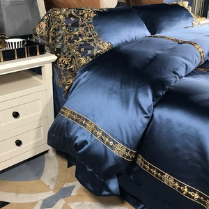 Phong Cách Châu Âu Ưa Thích Bông Thêu Ren <span class=keywords><strong>Comforter</strong></span> Bìa Màu Xanh Sang Trọng Cung Điện Tấm Ga Giường Bộ Đồ Giường Bộ Nhà Cung Cấp - Product Image 3