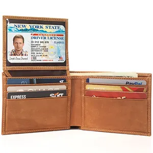 Erkek Vera pelle cüzdan üst tahıl deri Vintage Passcase Bifold deri cüzdan ile RFID/NFC engelleme