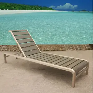 Chaise inclinable en bois en plastique pour les loisirs par tous les temps Nouveaux designs Chaises de plage en aluminium brossé Chaise longue d'extérieur