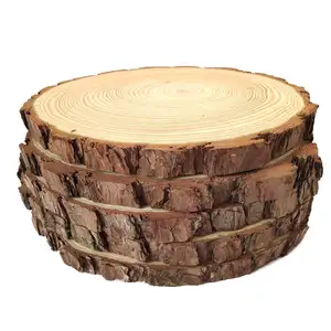 Natural Wood Slices Round Pine Wood Slabs 5 Pack Round Rustic Woods Slices 9"-11" Rustic Tree Bark Slice Weathered Log Disc