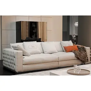 F1830 High End Sofa Aangepaste Fabriek Foshan Luxe Italiaanse Beige Volledige Lederen Woonkamer Slaapbank Accepteren Paypal