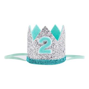Bambino 1st Compleanno Corona Della Fascia Del Bambino Delle Ragazze Dei Ragazzi Del Partito Elastico Cappello Blu Della Fascia Prima Festa Di Compleanno Corona - Product Image 5