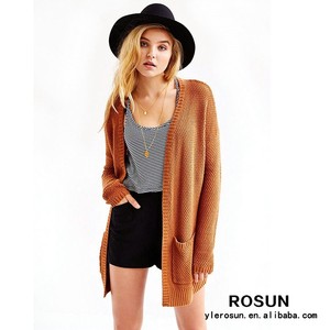 2015 mujer moda hilo que arropa longitud media chaqueta de punto marrón - Product Image 2