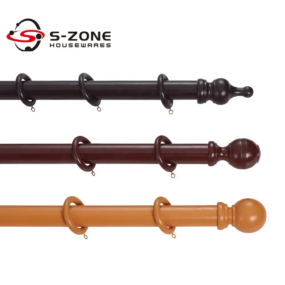 Length 6m 28mm 35mm wood curtain pole rod with curtain pole accessories