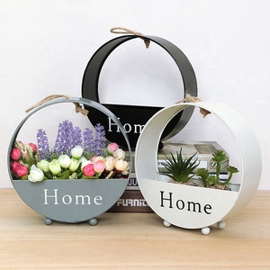Maceta colgante de pared de forma redonda, maceta de hierro artístico para flores de estilo parisino, <span class=keywords><strong>cesta</strong></span> con asas de cuerda trenzada - Product Image 1