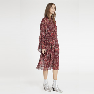 <span class=keywords><strong>Manga</strong></span> larga floral imprimir personalizado gasa <span class=keywords><strong>vestido</strong></span> <span class=keywords><strong>de</strong></span> midi - Product Image 3