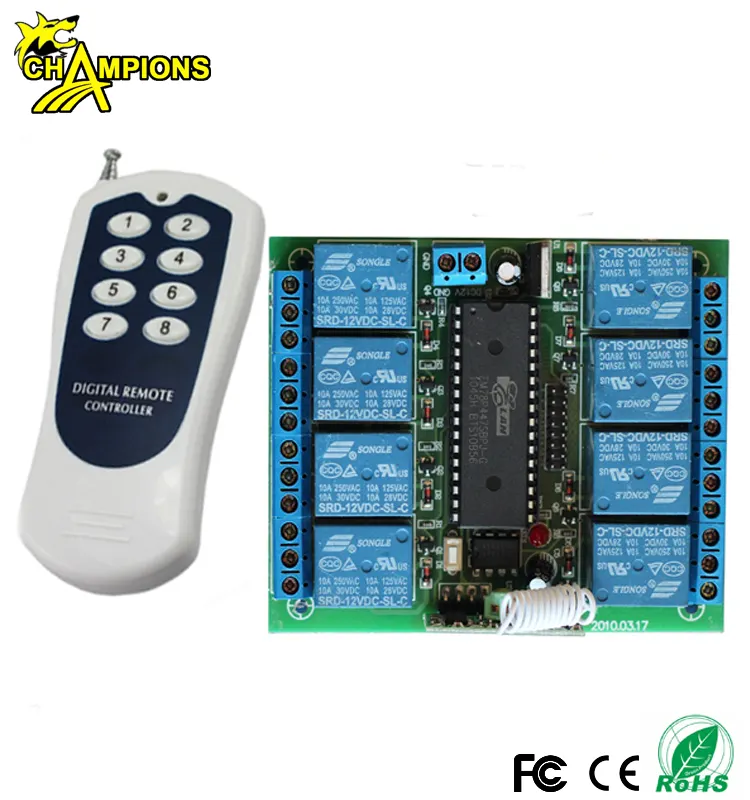 सीखने कोड 433 MHz DC12V घर अलार्म और प्रकाश के लिए 8 चैनल रिमोट कंट्रोल स्विच