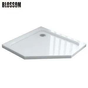 Pentagon Buatan Batu Fiberglass Hotel Putih Shower Tray, Mandi Dasar Tray Untuk Mandi Kandang