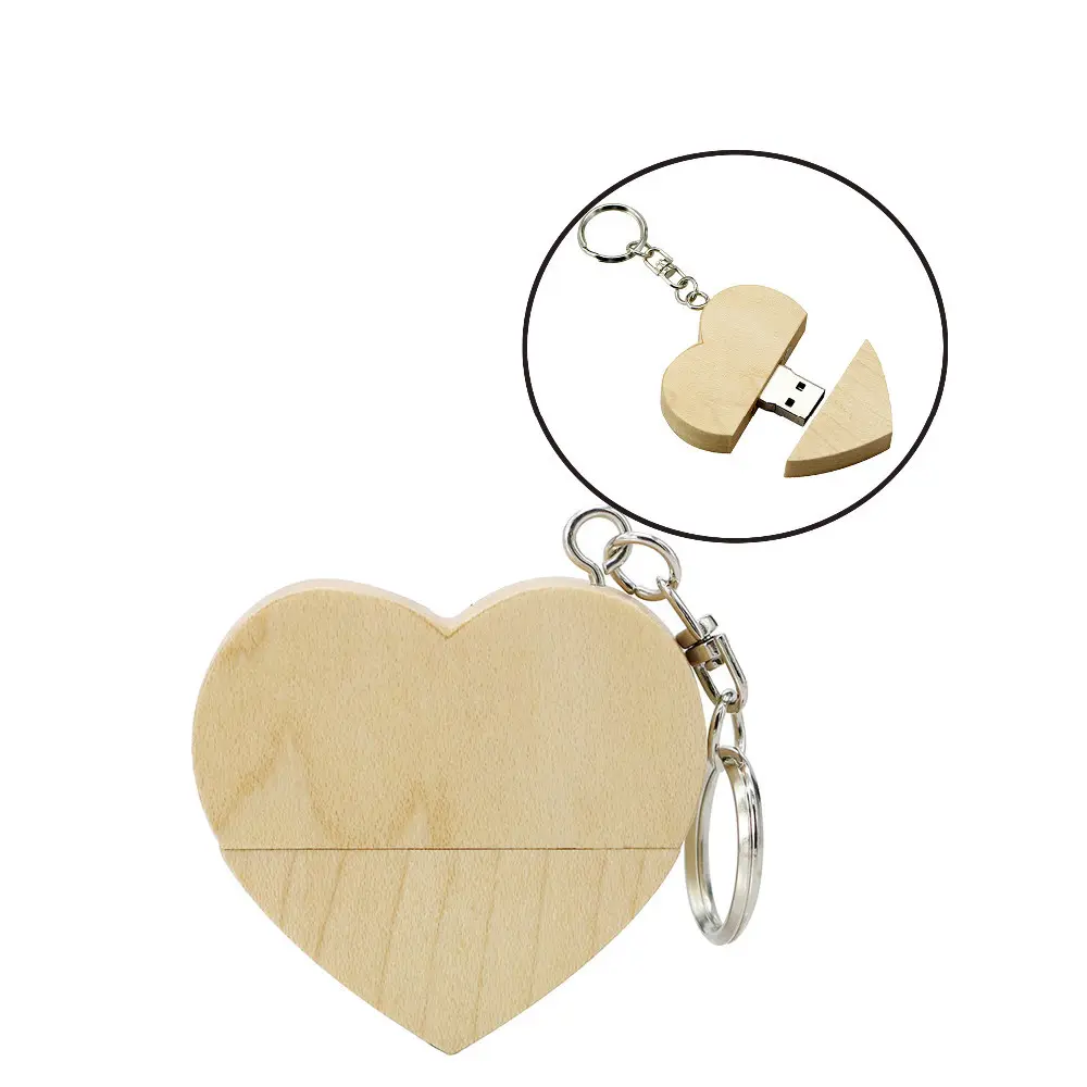 ميدالية مفاتيح معدنية خشبية القلب سان القرص usb