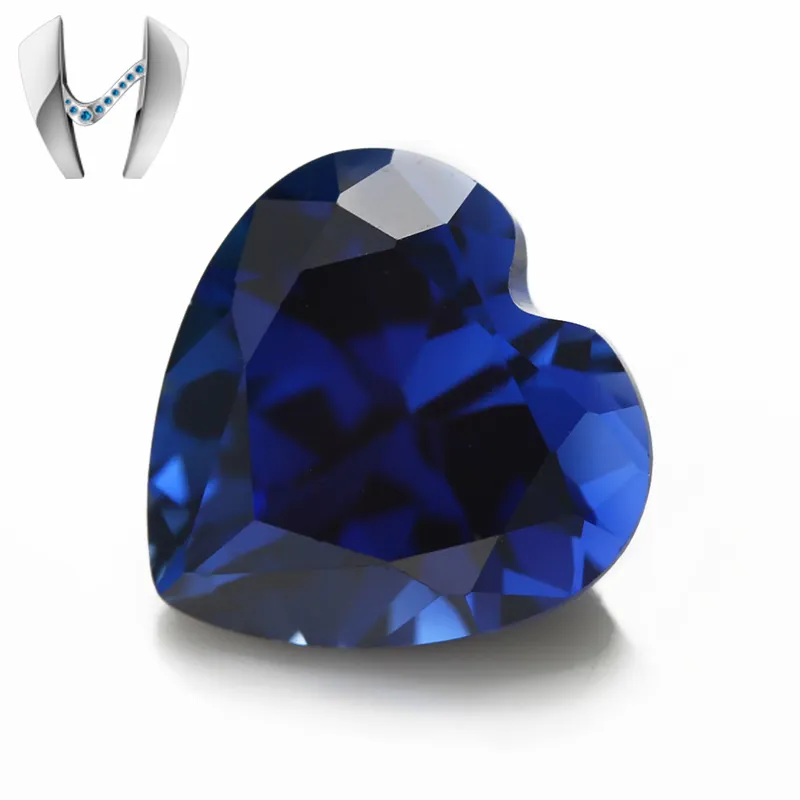 Zafiro en forma de corazón, 5x5mm, corindón sintético #34, zafiro azul