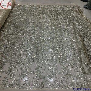 The Newest Design Embroidered Glitter Shimmer <strong>Embroidery</strong> Lace Party Dress Fabric <strong>Material</strong> - Product Image 2