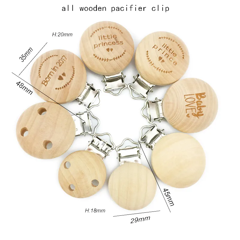 35ミリメートルCustom Design Natural Wooden Plain Round Baby Teething Wooden Pacifier Clip