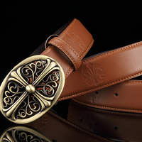 Ceinture en cuir véritable avec boucle de plaque de nom, 10mm, 3.8cm de largeur, en alliage de zinc, logo croisé 3D en forme ovale, occidentale, de qualité supérieure,