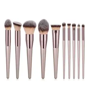 Custom Logo Hoge Kwaliteit Houten Make-Up Kwasten 4/9/10Pcs Luxe Champagne Wood Make-Up Kwasten Set Schoonheid makeup Tools