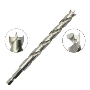 3/8 HSS Fully Ground Quick Change Hex Shank Fast Spiral Crown Head Wood Brad Point Drill Bit for Hardwood