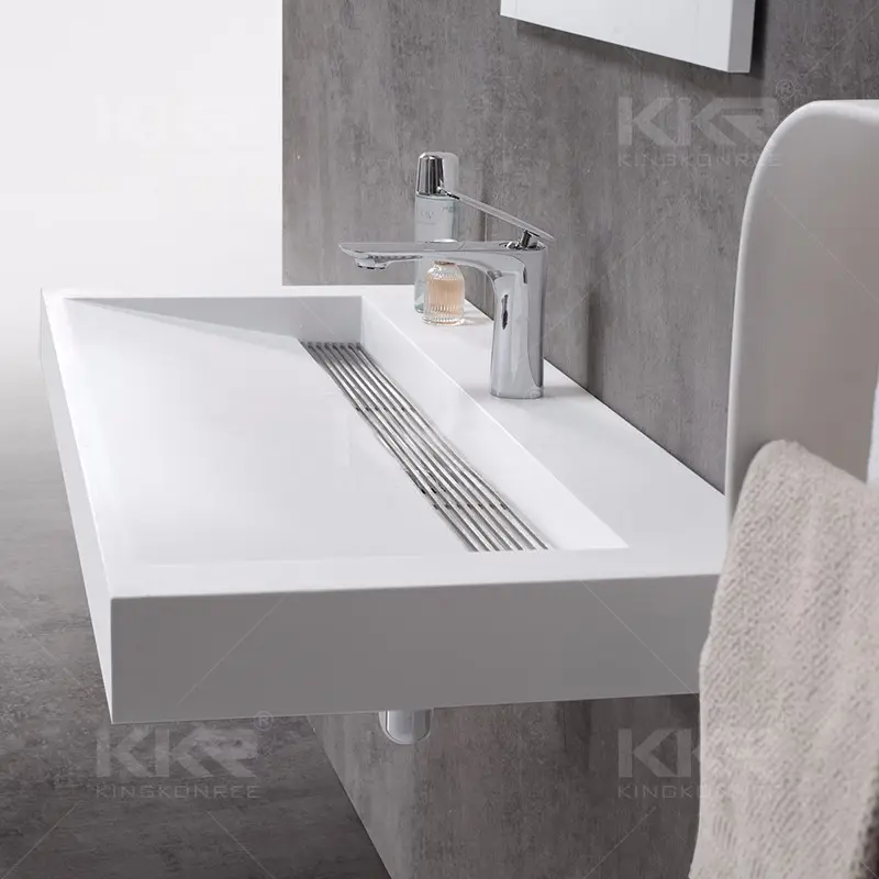 Europeo moderno diseño blanco acrílico mate superficie sólida lavabo/resina de piedra lavabo en el cuarto de baño