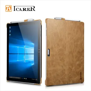 ICARER Real Leather Back Cover Tablet Case for Microsoft for Surface Pro 4 with Stand Function Luxury Series