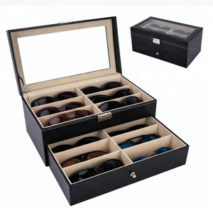 Cofanetto Portatile in Pelle per 12 <span class=keywords><strong>Occhiali</strong></span> con Cassetto e Serratura, Organizzatore e Espositore - Product Image 1