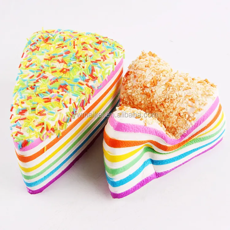 High quality super soft PU slow rising toys rainbow color jumbo squishy triangle cake toy
