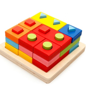 Montessori Forme Géométrique Trieur Jouets Puzzle <span class=keywords><strong>Cube</strong></span> Forme Cognition En Bois Blocs Empilables Jeu - Product Image 2