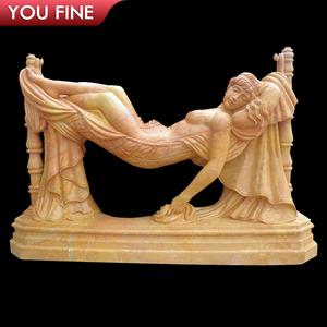 YOUFINE Escultura de Dama Recostada en Hamaca de Mármol Blanco y Beige, Estatua de Mujer Europea Tallada a Mano para Decoración Interior de Villas - Product Image 3
