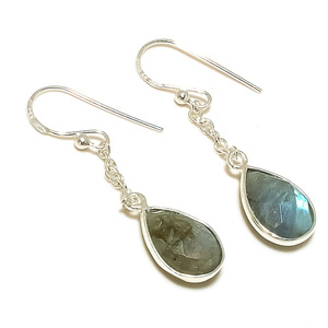 ต่างหูห้อยอัญมณีลาบราดอไรต์สีเงินสเตอร์ลิง925พร้อมเครื่องประดับสำหรับงานแต่งงานและของขวัญ - Product Image 1