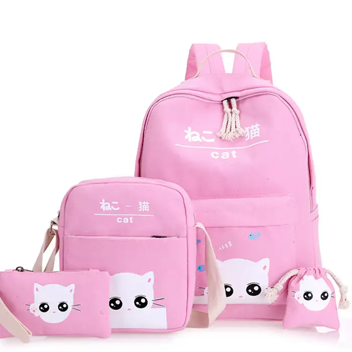 New trendy style good quality pink school bag girl polyester school bag set