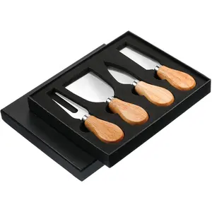 Lot de 4 pièces Couteaux à Fromage avec Manche En Bois En Acier Inoxydable Trancheuse À Fromage Couteau à Fromage