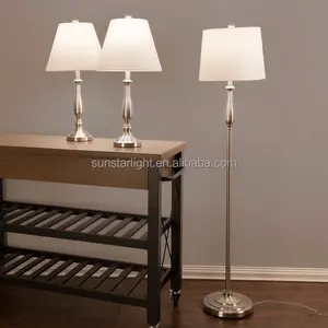 Conjunto de lâmpada e chão de mesa em 3 peças, níquel de cetim escovado