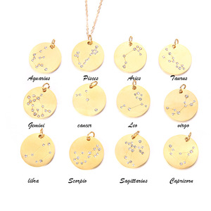 Collana zodiaco <span class=keywords><strong>Oroscopo</strong></span> Astrologia 12 segni in acciaio inox Disco d'oro Collane di fascino per il Regalo Di Compleanno