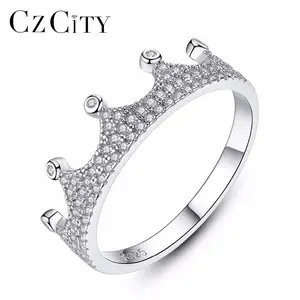 CZCITY vente en gros de bagues en argent sterling véritable 925 pour femmes reine et princesse couronne conception CZ cristal bagues bijoux - Product Image 1