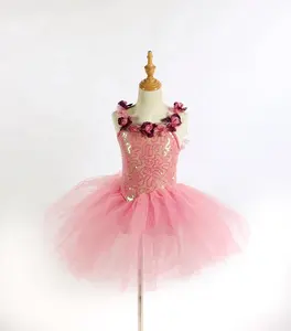 Популярная розовая танцевальная юбка принцессы, фиолетовый и розовый цветочный танцевальный костюм, балетная пачка, одежда для сценических танцев, милая газовая юбка