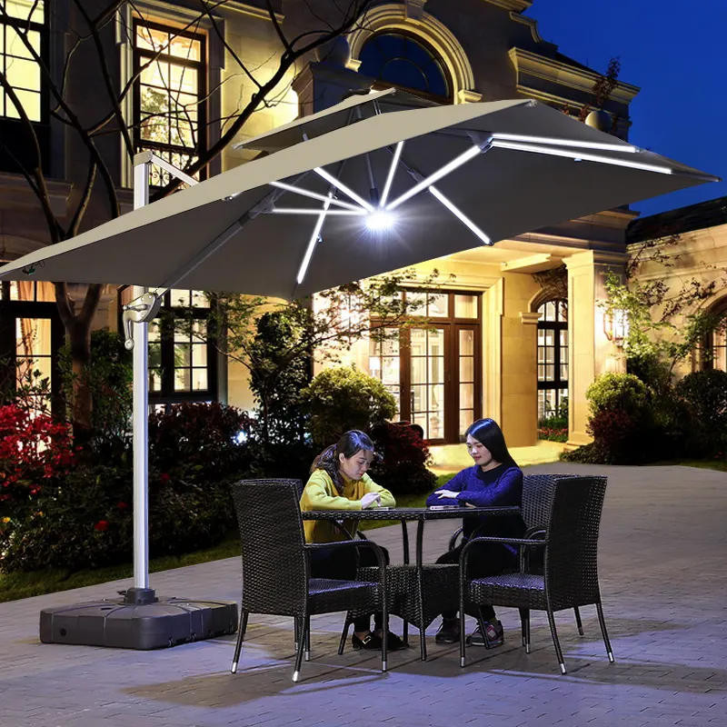 Outdoor Patio Paraplu Offset Grote Vierkante Cantilever Paraplu 3M Met Led Licht Voor Tuin Bench Paraplu Yard Parasol