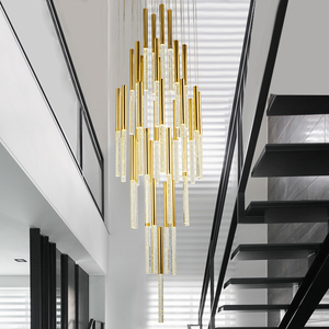 Lampu JC Tangga Kristal Emas, Lampu Gantung Kristal, Lampu Banister Kontemporer, Liontin Tinggi Dapat Disesuaikan dengan Gelembung Di Dalam - Product Image 2