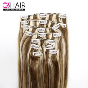 बालों के विस्तार में उच्च गुणवत्ता वाले क्लिप में रंग क्लिप को हाइलाइट करें चीनी कच्चे मानव बालों के विस्तार में