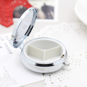 Sliver Metal Round Compartment Pill Case Divid Storage Tablet Container Medicine Box Portable Organizer