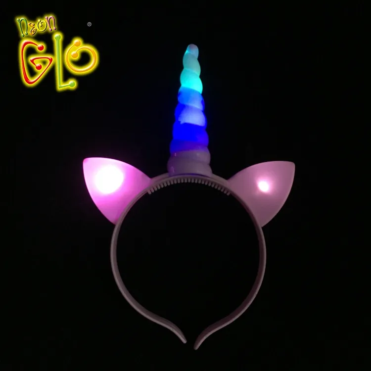 Unicornio fiesta suministros de resplandor en el oscuro pelo accesorios de luz LED diadema de unicornio