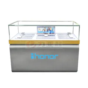 Gabinete de exhibición de accesorios de teléfono móvil con diseño de vidrio de acero inoxidable, Mostrador de exhibición, mesa de exhibición para tienda Huawei